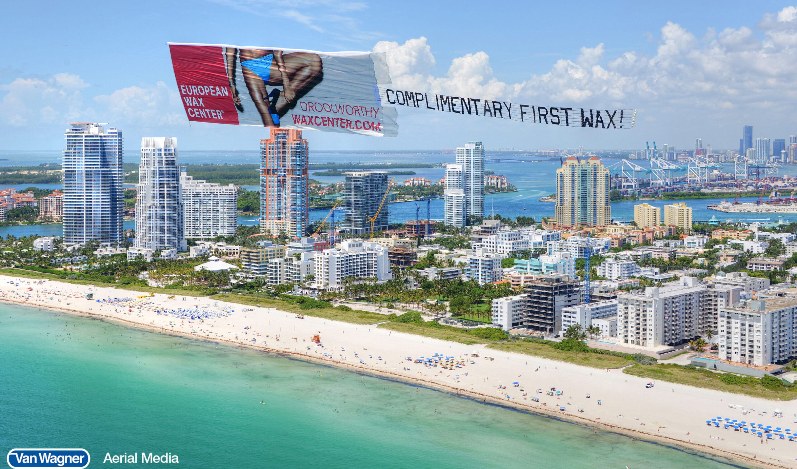 Aerial Billboard Trailing letter over Miami Beach