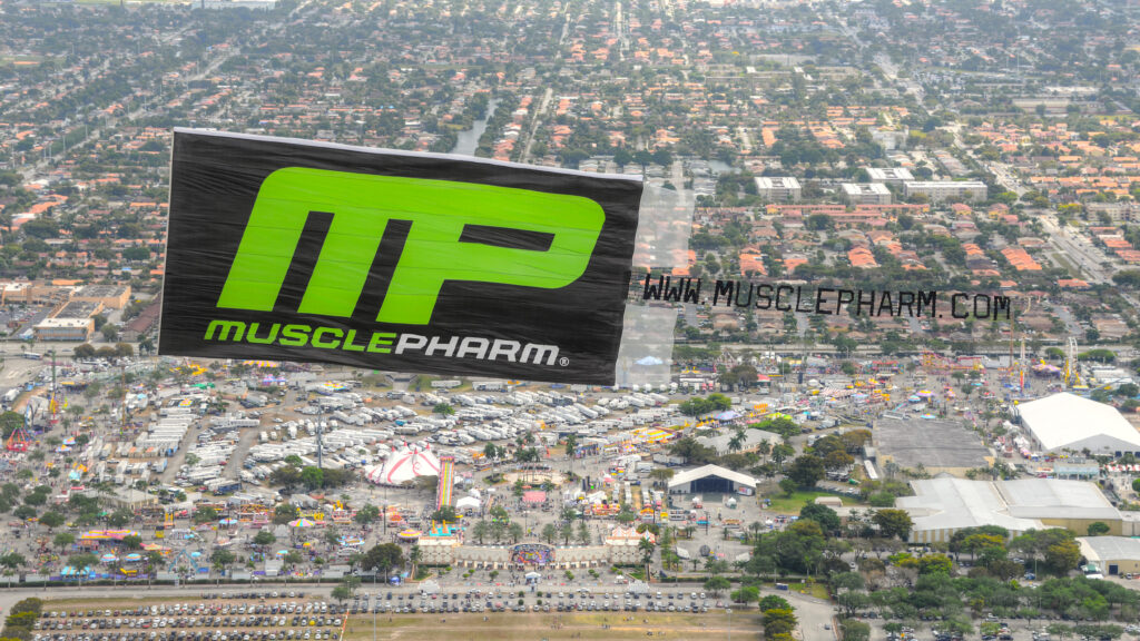 Muscle Pharm Aerial Billboard trailing letters