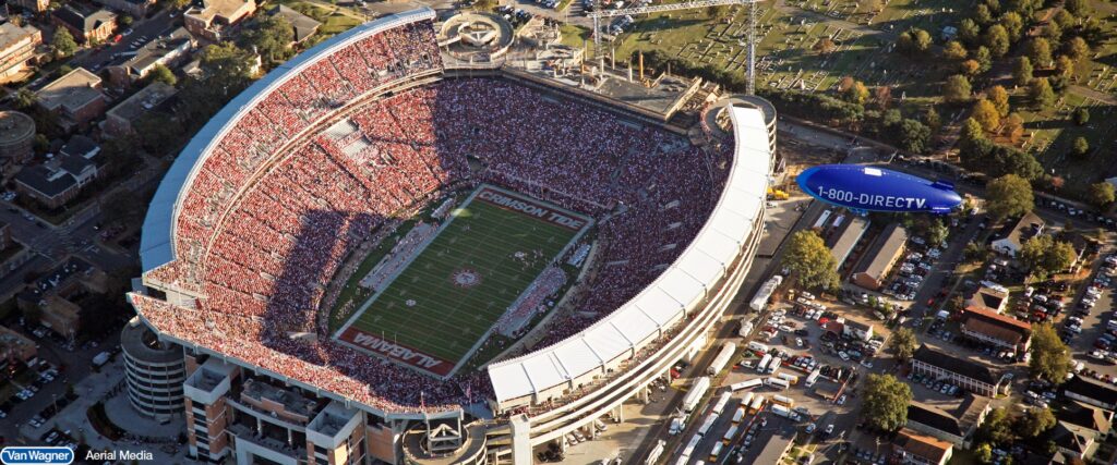 DirectV blimp over stadium