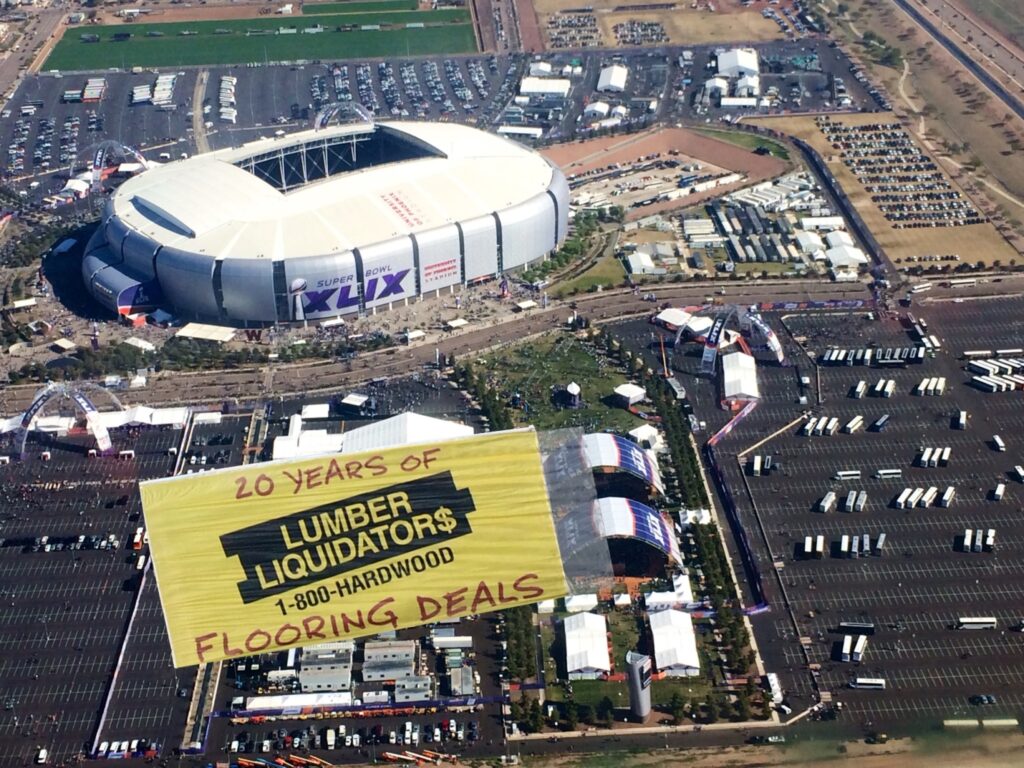 Lumber Liquidators aerial billboard over Superbowl