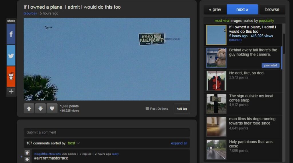 Reddit screengrab aerial advertising